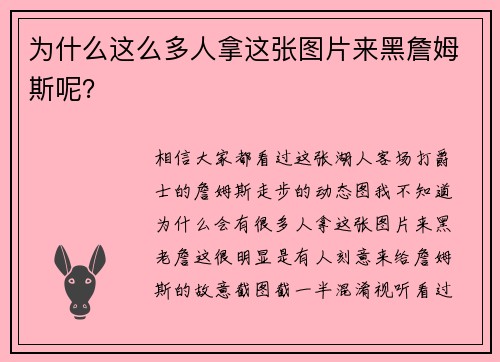 为什么这么多人拿这张图片来黑詹姆斯呢？