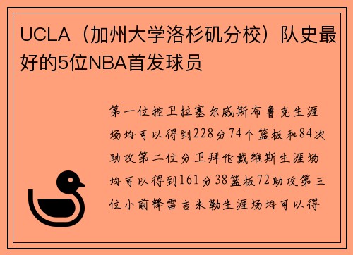 UCLA（加州大学洛杉矶分校）队史最好的5位NBA首发球员